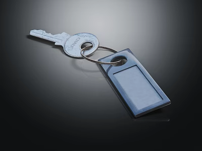 Hardware Tools Featuring Metal Key And Blank Key Tag On Dark Background 3d model
