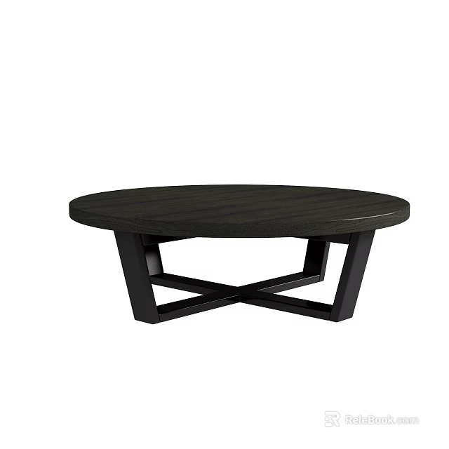 Black Round Coffee Table With Modern Cross Legs Design And Smooth Surface 3d model
