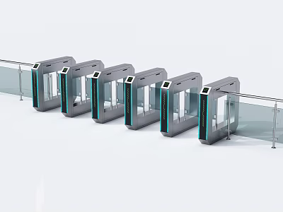 Modern Public Access Gates With Glass Panels And Metal Frames For Transportation Hubs 3d model