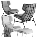 Blue And Gray Lounge Chairs With Ottoman Striped Blanket And Red Cushion