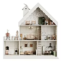 Detailed Multi Level Dollhouse With Staircase Furniture Decorations And Interior Rooms