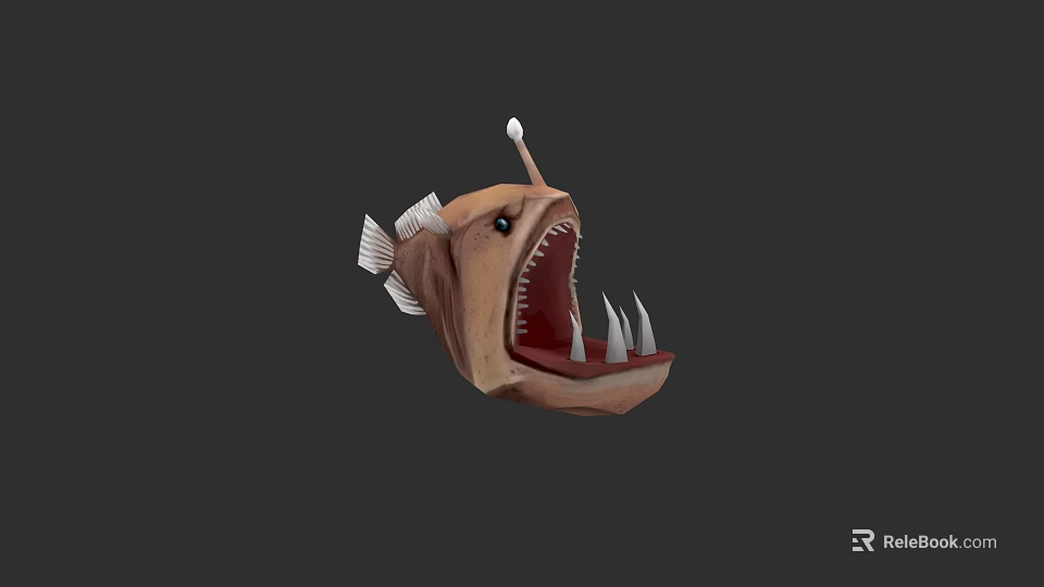 Deep Sea Anglerfish With Illuminated Lure Wide Open Mouth And Sharp Teeth 3d model 