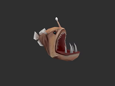 Deep Sea Anglerfish With Illuminated Lure Wide Open Mouth And Sharp Teeth 3d model