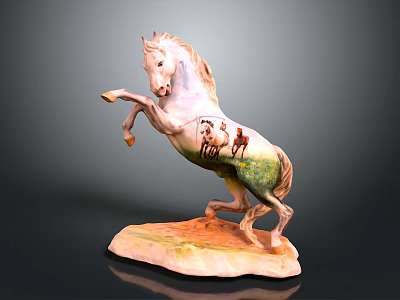 Artistic Rearing Horse Sculpture With Detailed Painted Design On Colored Base 3d model