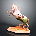 Artistic Rearing Horse Sculpture With Detailed Painted Design On Colored Base