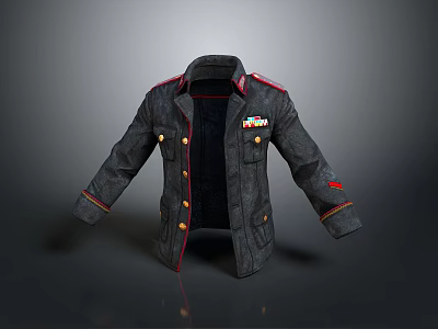 Dark Military Style Jacket With Red Trim Badges And Red Cuffs 3d model