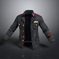Dark Military Style Jacket With Red Trim Badges And Red Cuffs