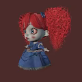 Woman Doll With Red Curly Hair Pigtails Blue Eyes And Blue Dress Against Brown Background