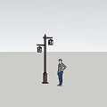 Classic Outdoor Lamp Post With Two Lanterns For Street Lighting And Human Figure