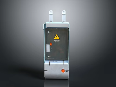 Industrial Electrical Device With Warning Symbol Plug Connectors And Orange Button 3d model