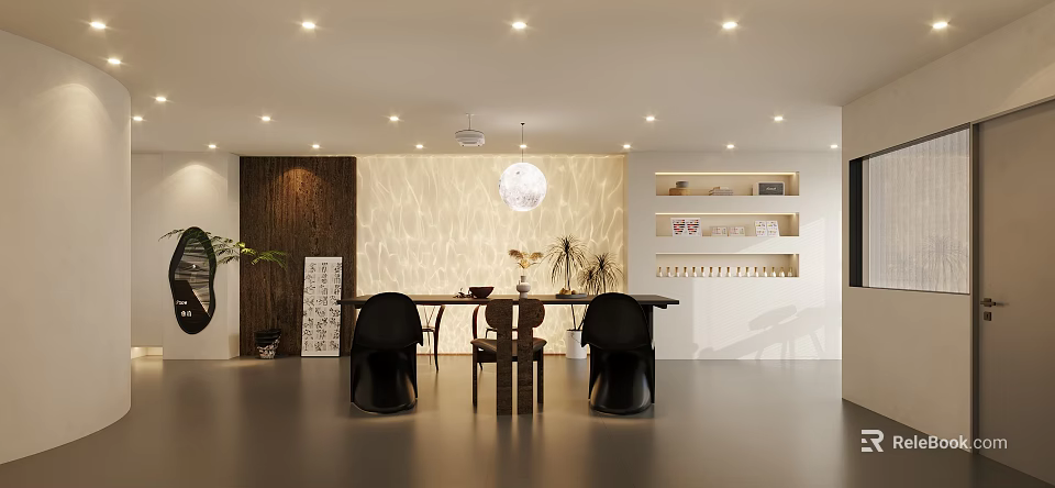 Modern Beauty Hair Salon Interior With Comfortable Chairs Styling Stations And Decorative Plants 3d model 