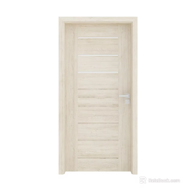 Modern Wooden Hinged Door With Light Colored Horizontal Panel Design And Handle 3d model