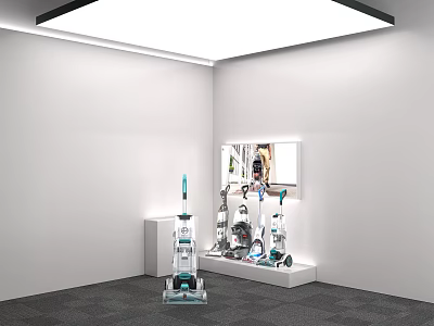 E-commerce Exhibition Booth Showcasing Modern Vacuum Cleaners And Cleaning Appliances 3d model