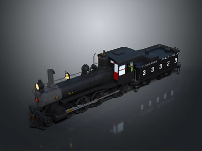 Detailed Vintage Black Steam Train Model With Number 3333 And Headlights 3d model