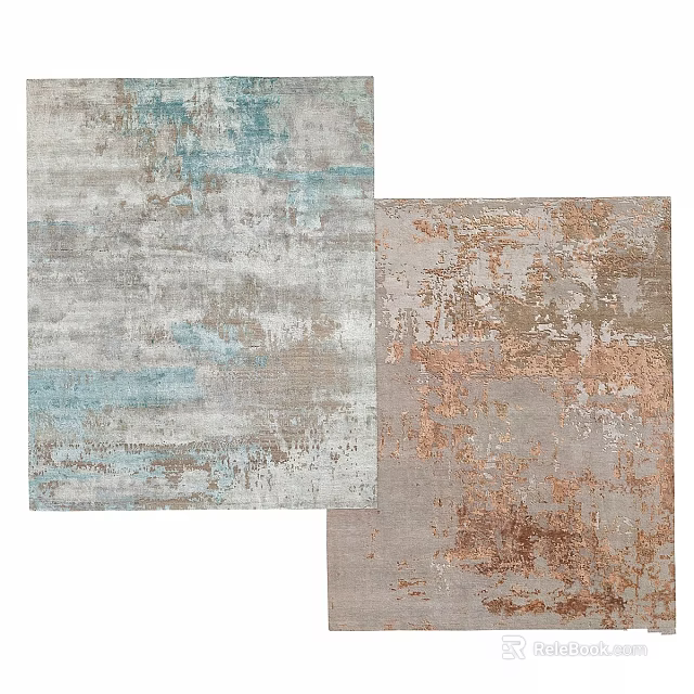 Modern Blue Gray and Copper Brown Rugs With Abstract Textured Mottled Patterns 3d model