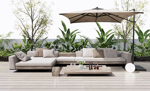 Modern Outdoor Sofa Patio Leisure Sofa Multi-person Sofa Coffee Table Shrubs Green Plants Outdoor Plants 3d model