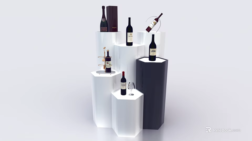 Modern Geometric Display Shelves in White Black Holding Wine Bottles Glasses Accessories 3d model 