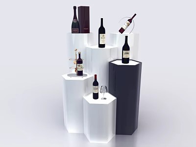 Modern Geometric Display Shelves in White Black Holding Wine Bottles Glasses Accessories 3d model