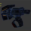 Futuristic Sci Fi Weapon With Black Red Yellow Mechanical Structure And Warning Stripes 3d model