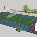 Outdoor Fitness Sports Court With Green Surface Red Borders And Workout Equipment