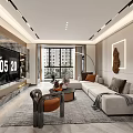 Modern Living and Dining Room Interior Design With Sofa Dining Table And Accent Wall 3d model