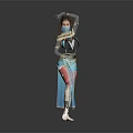 Futuristic Female Game Movie Character In Tight Suit With Mask And Colorful Transparent Elements
