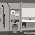 Modern Bathroom Interior With Glass Shower Enclosure Round Mirror Smart Toilet And Vanity Counter