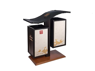 Traditional Style Public Trash Bin With Double Compartments Wooden Base And Decorative Patterns 3d model