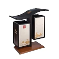 Traditional Style Public Trash Bin With Double Compartments Wooden Base And Decorative Patterns