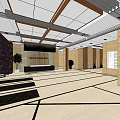 Service Hall Interior Design Featuring Wooden Ceiling Pillars Reception Counter And Plants