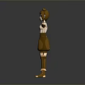 Fantasy 3D Character With Animal Ears Striped Top Brown Shorts Arms Outstretched