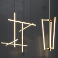 Modern Metal Frame Pendant Lights With Geometric Linear Structure And Illuminated Tubes