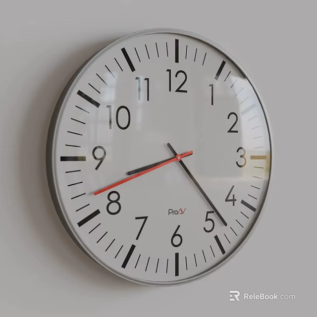 Modern White Dial Wall Clock With Black Numbers Red Hands And Silver Frame Design 3d model 