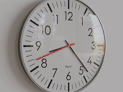 Modern White Dial Wall Clock With Black Numbers Red Hands And Silver Frame Design 3d model
