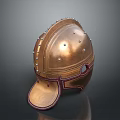 Ancient Bronze Battle Weapon Helmet with Rivets Decorative Lines and Metal Details