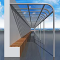 Curved Glass Canopy For Outdoor Walkway With Wooden Bench And Scenic View