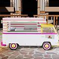 Vintage Food Truck With Colorful Striped Roof White Body And Yellow Front