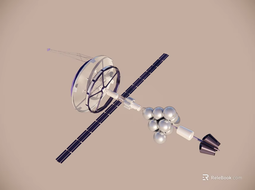 Satellite With Solar Panels Dish Antenna Spherical Modules And Thrusters 3d model 