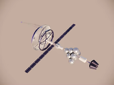 Satellite With Solar Panels Dish Antenna Spherical Modules And Thrusters 3d model