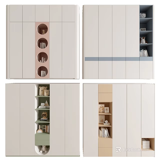 Modern Wardrobe Interior Design With Multiple Open Shelves And Decorative Compartments 3d model 