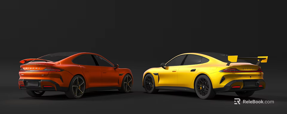 Stylish Modern Cars With Red And Yellow Exterior And Sleek Aerodynamic Design 3d model 