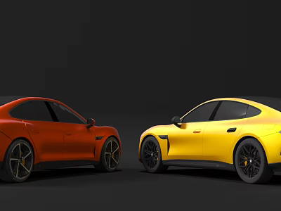 Stylish Modern Cars With Red And Yellow Exterior And Sleek Aerodynamic Design 3d model