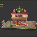 Cartoon Scene With Teddy Small Shop Bear Head Roof Heart Decorations And Autumn Orange Trees