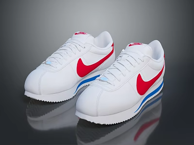 Stylish White Sneakers With Red Logo And Blue Stripes For Sporty Casual Look 3d model