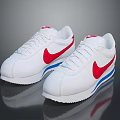 Stylish White Sneakers With Red Logo And Blue Stripes For Sporty Casual Look