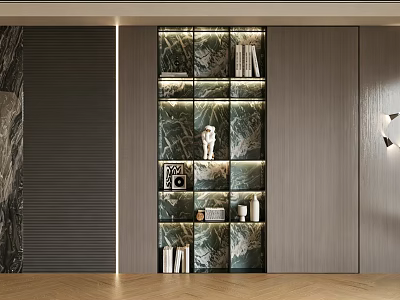 Modern Elegant Entryway Cabinet And Side Cabinet With Marble Texture Shelves And Decorative Items 3d model