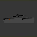 Different Weapons Display On Stand With Three Guns Bullets And Orange Component