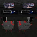 Gaming Desk Setup With Dual Monitors Keyboards And Red Gaming Chairs