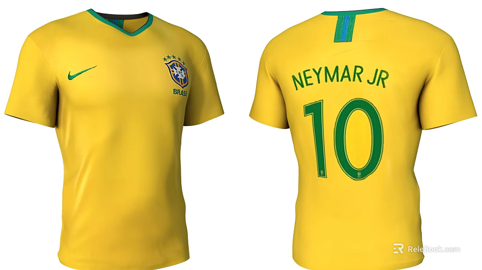 Yellow Brazil Football Jersey With Brazil Logo Neymar JR And Number 10 On Back 3d model 