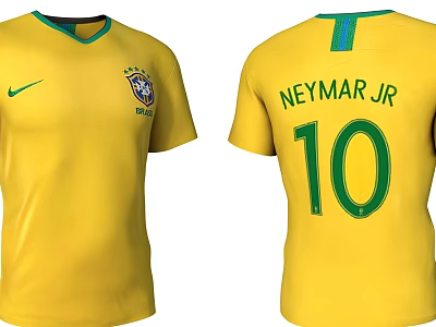 Yellow Brazil Football Jersey With Brazil Logo Neymar JR And Number 10 On Back 3d model
